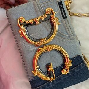 Dolce & Gabbana Denim Bag with Gold and Black Details